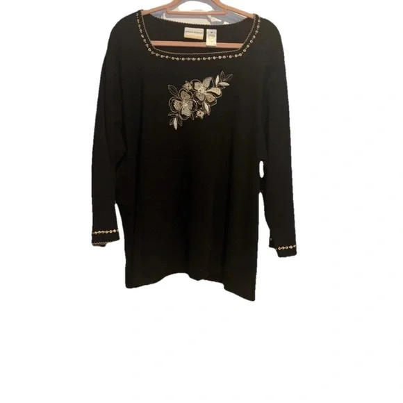 Alfred Dunner Black Blouse with Gold Embroidery - Picture 1 of 4
